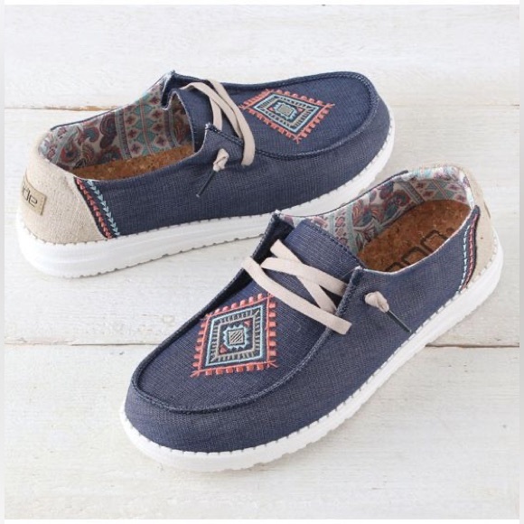 Hey Dude Shoes - Hey Dude Wendy Boho Ocean Blue Casual Slip On Sneaker Flats Size 6